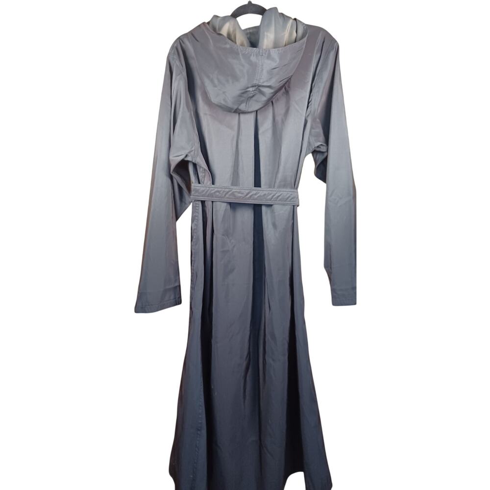 Vintage Nordstrom Reversible Hooded Rain Trench Coat Green Black Large Packable - Picture 6 of 10